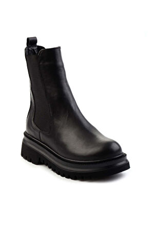 Siyah Hakiki Deri Kadın Bot & Bootie K02031305003