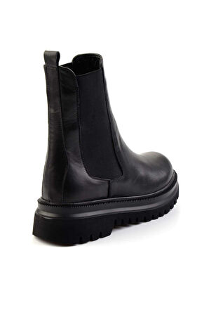 Siyah Hakiki Deri Kadın Bot & Bootie K02031305003