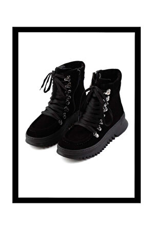 Siyah Süet Hakiki Deri Kadın Bot & Bootie K02032150502