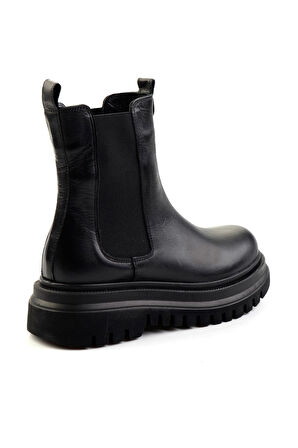 Siyah Hakiki Deri Kadın Bot & Bootie K02040450403