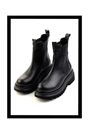Siyah Hakiki Deri Kadın Bot & Bootie K02040450403