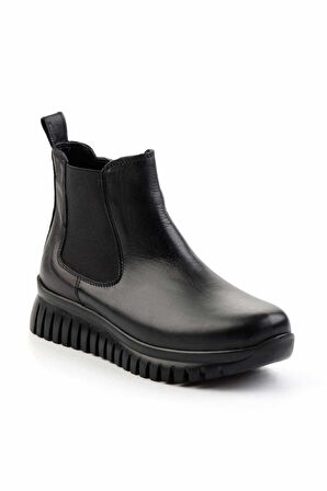 Siyah Hakiki Deri Kadın Bot & Bootie K02040451003
