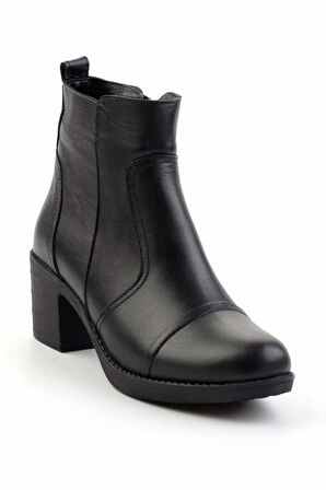 Siyah Hakiki Deri Kadın Bot & Bootie K02040451503