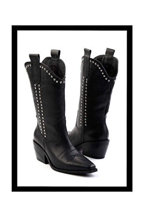 Siyah Hakiki Deri Kadın Bot & Bootie K02041200003