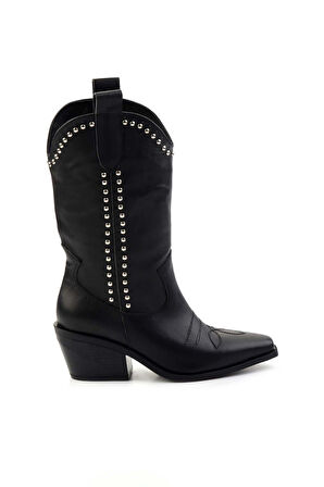 Siyah Hakiki Deri Kadın Bot & Bootie K02041200003