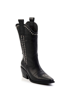 Siyah Hakiki Deri Kadın Bot & Bootie K02041200003