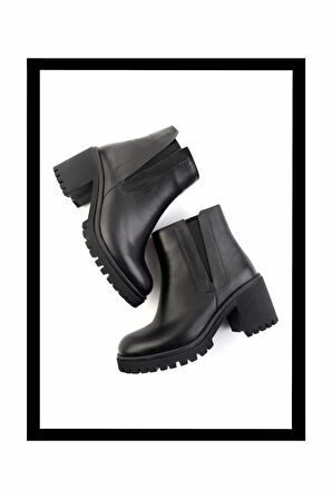 Siyah Hakiki Deri Kadın Bot & Bootie K02041200303