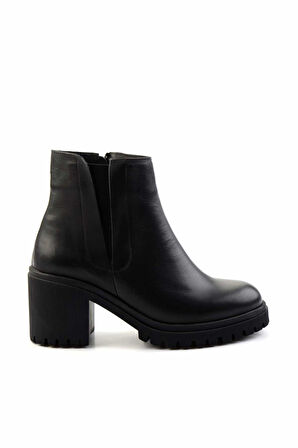 Siyah Hakiki Deri Kadın Bot & Bootie K02041200303