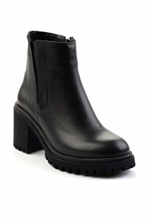 Siyah Hakiki Deri Kadın Bot & Bootie K02041200303
