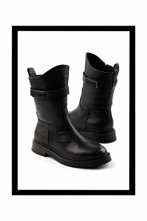 Siyah Hakiki Deri Kadın Bot & Bootie K02041200703