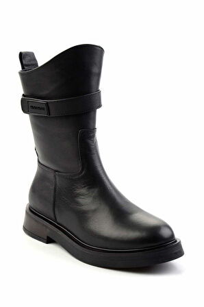 Siyah Hakiki Deri Kadın Bot & Bootie K02041200703