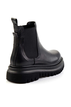 Siyah Hakiki Deri Kadın Bot & Bootie K02040313003