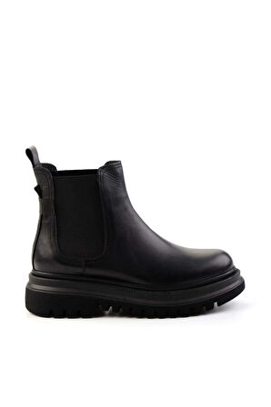 Siyah Hakiki Deri Kadın Bot & Bootie K02040313003