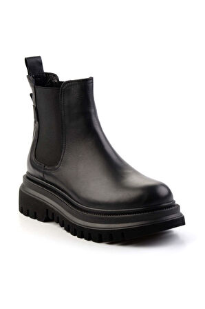 Siyah Hakiki Deri Kadın Bot & Bootie K02040313003