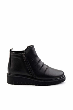 Siyah Hakiki Deri Kadın Bot & Bootie K02045001603