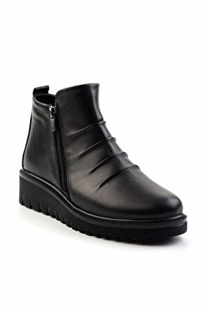 Siyah Hakiki Deri Kadın Bot & Bootie K02045001603