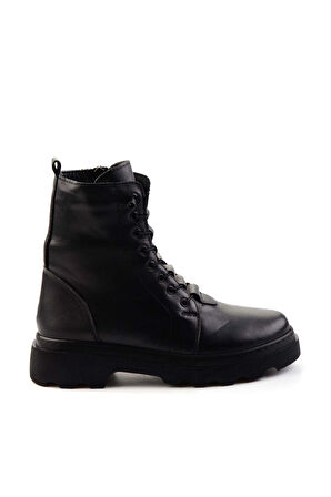 Siyah Hakiki Deri Kadın Bot & Bootie K02045002803