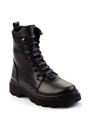 Siyah Hakiki Deri Kadın Bot & Bootie K02045002803