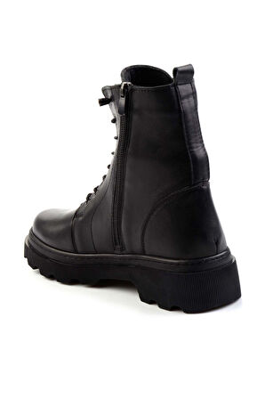 Siyah Hakiki Deri Kadın Bot & Bootie K02045002803