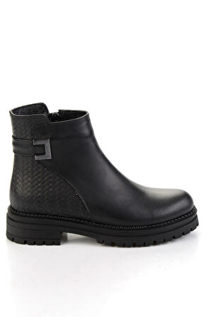 Siyah Siyah Hakiki Deri Kadın Bot & Bootie K02040500003
