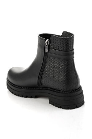 Siyah Siyah Hakiki Deri Kadın Bot & Bootie K02040500003