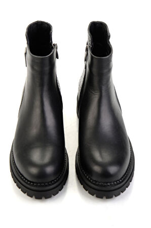 Siyah Siyah Hakiki Deri Kadın Bot & Bootie K02040500003