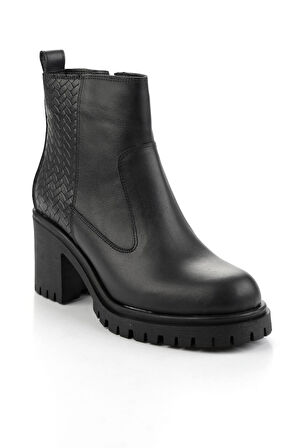 Siyah Siyah Hakiki Deri Kadın Bot & Bootie K02040500303