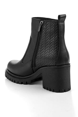 Siyah Siyah Hakiki Deri Kadın Bot & Bootie K02040500303