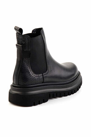 Siyah Siyah Örgü Hakiki Deri Kadın Bot & Bootie K02040313003