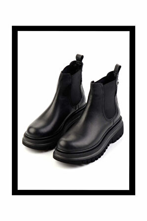 Siyah Siyah Örgü Hakiki Deri Kadın Bot & Bootie K02040313003