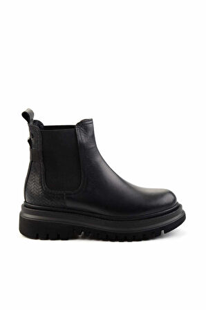 Siyah Siyah Örgü Hakiki Deri Kadın Bot & Bootie K02040313003