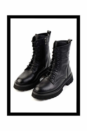 Siyah Rolax Hakiki Deri Kadın Bot & Bootie K02044002345