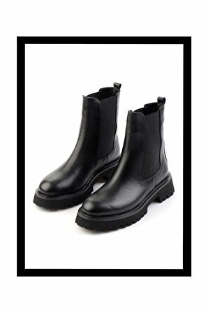 Siyah Rolax Hakiki Deri Kadın Bot & Bootie K02044001145