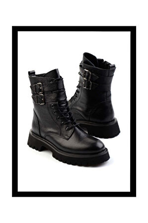 Siyah Rolax Hakiki Deri Kadın Bot & Bootie K02044001545