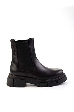 Siyah Hakiki Deri Kadın Bot & Bootie K02060050003