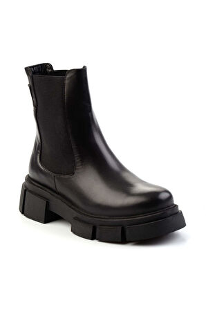 Siyah Hakiki Deri Kadın Bot & Bootie K02060050003