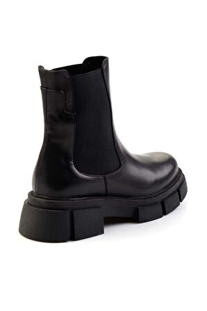 Siyah Hakiki Deri Kadın Bot & Bootie K02060050003