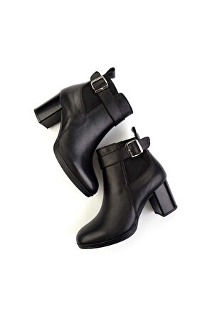 Siyah Hakiki Deri Kadın Bot & Bootie K02087756303