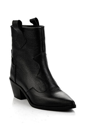 Siyah Hakiki Deri Kadın Bot & Bootie K02140000303