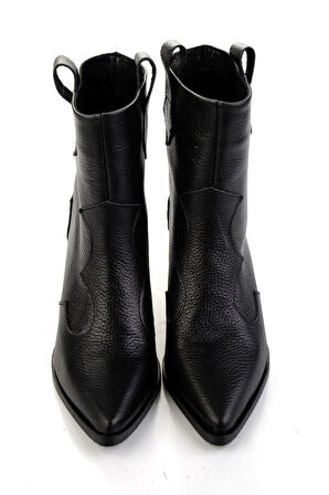 Siyah Hakiki Deri Kadın Bot & Bootie K02140000303