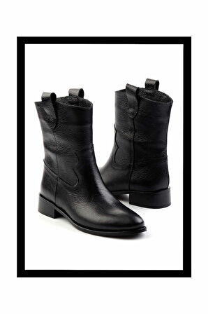Siyah Hakiki Deri Kadın Bot & Bootie K02140437003