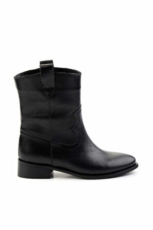 Siyah Hakiki Deri Kadın Bot & Bootie K02140437003