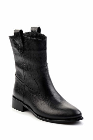 Siyah Hakiki Deri Kadın Bot & Bootie K02140437003