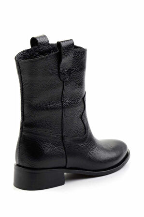 Siyah Hakiki Deri Kadın Bot & Bootie K02140437003