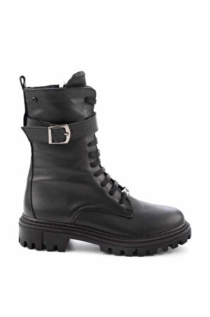 Bambi Siyah Hakiki Deri Kadın Bot & Bootie K02178300503