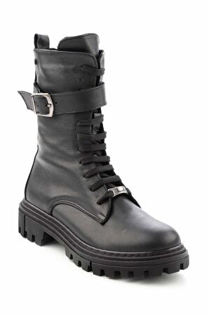 Bambi Siyah Hakiki Deri Kadın Bot & Bootie K02178300503