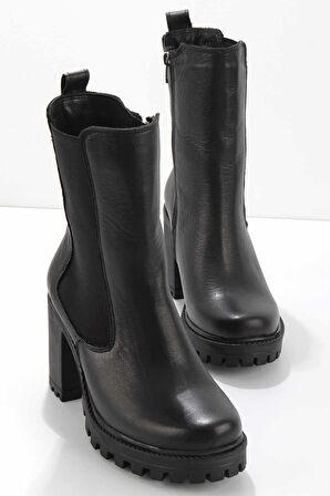 Bambi Siyah Hakiki Deri Kadın Bot & Bootie K02178500203