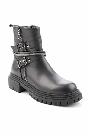 Bambi Siyah Hakiki Deri Kadın Bot & Bootie K02177101603