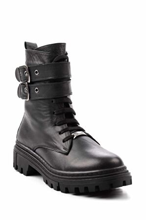Siyah Hakiki Deri Kadın Bot & Bootie K02178001303