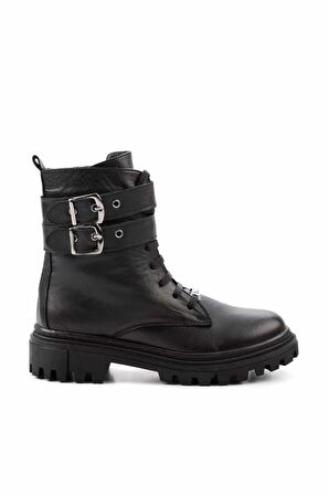 Siyah Hakiki Deri Kadın Bot & Bootie K02178001303